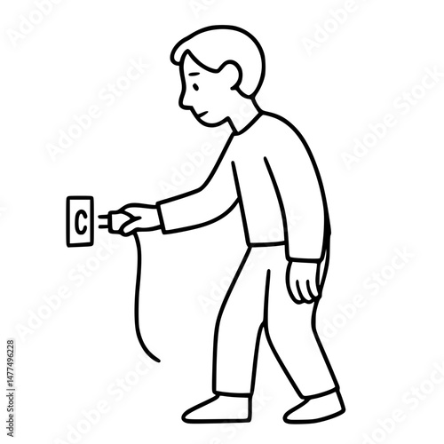 Minimal line drawing of a person unplugging a power cord