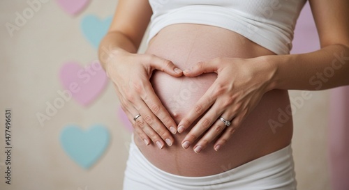 Wallpaper Mural Pregnant woman forming heart shape with hands on belly at home   Torontodigital.ca
