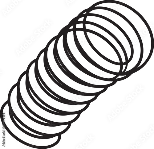 Detailed spring coil vector in line art style, perfect for physics concepts, engineering illustrations, and mechanical diagrams.