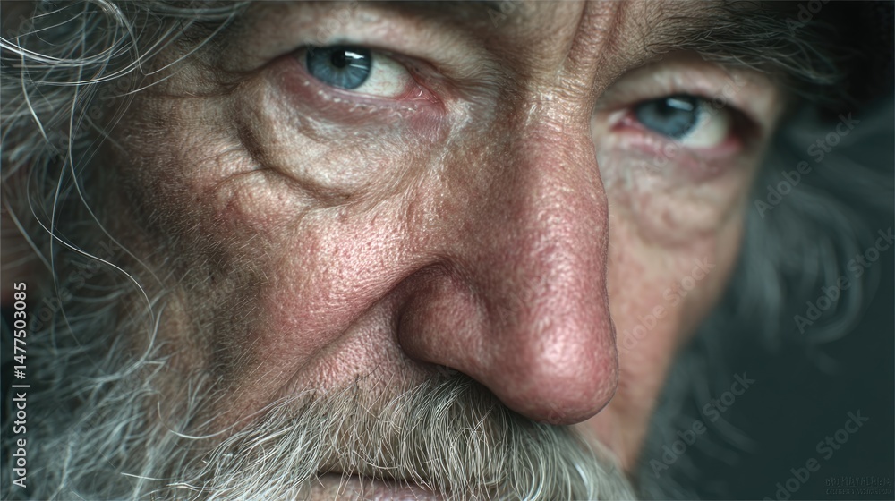 Obraz premium Elderly man's realistic portrait with wrinkles studio setting close-up emotional expression