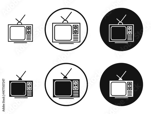 Tv retro icons in line art painting concept