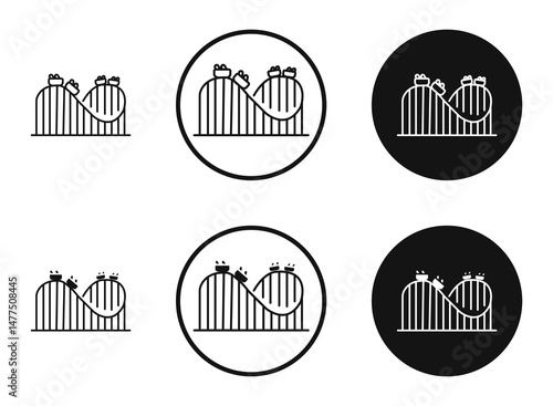 Roller coaster icons in line art painting concept