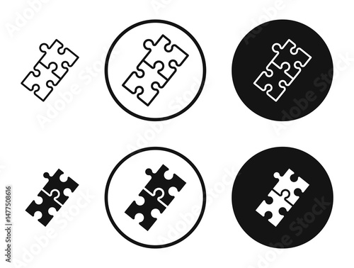 Puzzle pieces icons in line art painting concept