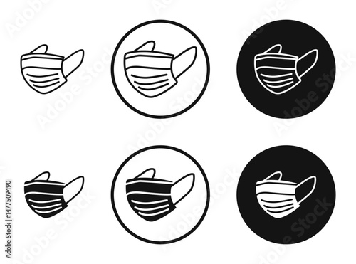 Mask face icons in line art painting concept
