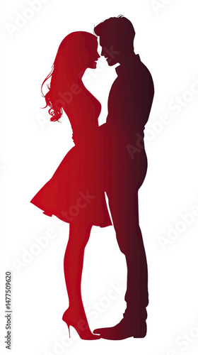 Romantic silhouette of young couple standing close embracing intimate moment love relationship affection passion isolated on white background vector illustration flat minimalist design