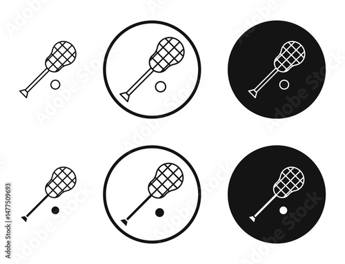 Lacrosse stick ball icons in line art painting concept