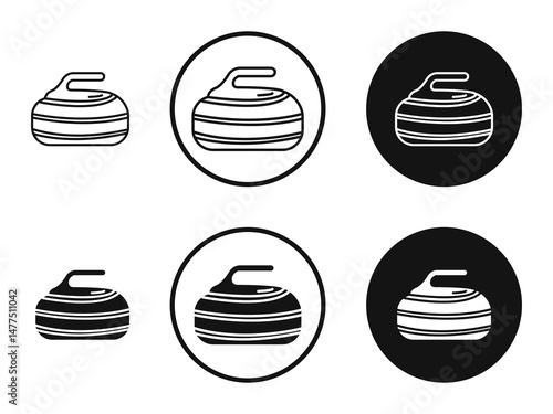 Curling stone icons in line art painting concept