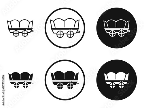 Covered wagon icons in line art painting concept