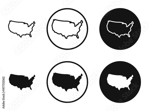 America map icons in line art painting concept