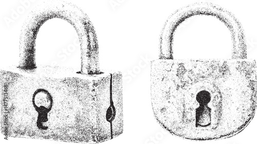 Black and White Xerox Effect Vector Illustration of Two Padlocks Security Protection Privacy Concept Ideal for Safety and Security Related Designs Vintage Retro Style Grunge Texture Distressed Look