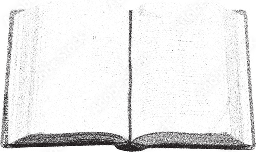 Open Book with Blank Pages Xerox Grain Texture Effect Vector Illustration for Education and Literature Projects Vintage and Retro Style Graphic Design Element Isolated on White Background