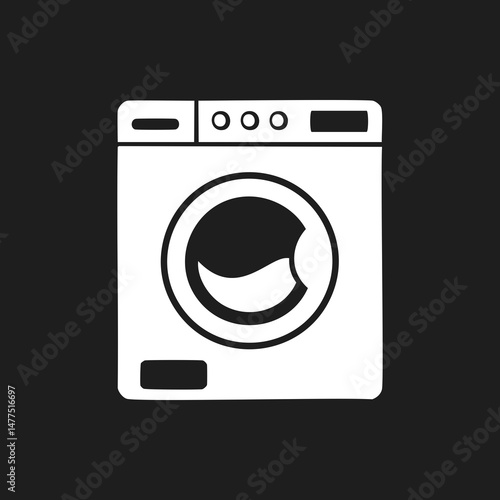 White Front Load Washer on Black - Modern Laundry Appliance, vector design