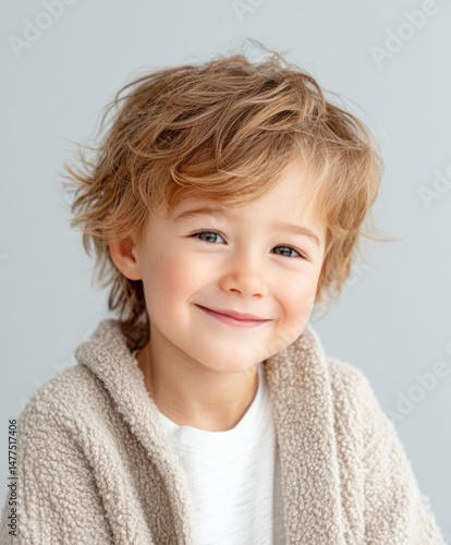 Charming Young Boy with Bright Smile and Playful Hair