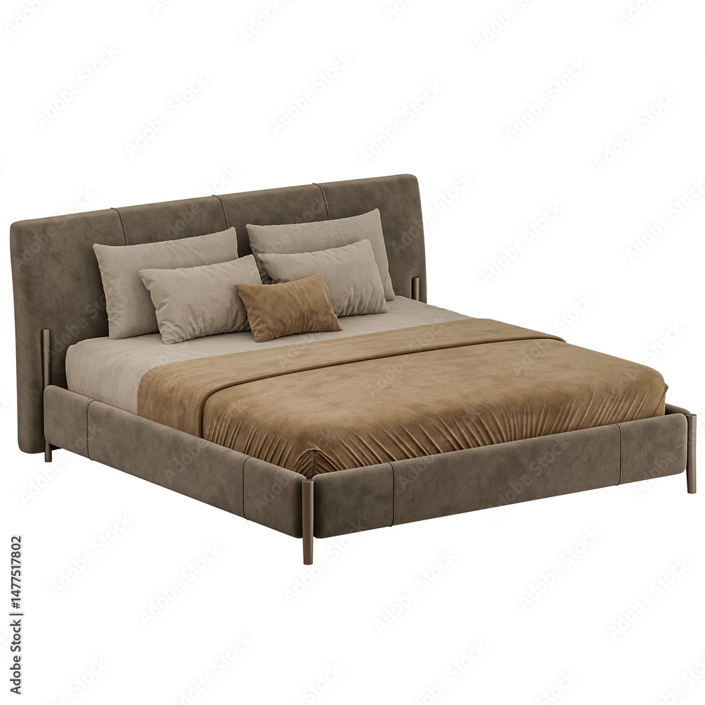 Fototapeta premium A brown bed with a brown comforter and pillows