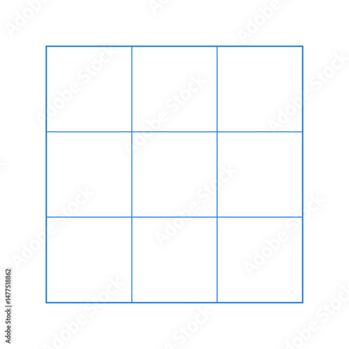 9マスに分割した正方形のグリッド素材 - 3×3 のフレームのシンプルな表組みや図のテンプレート
