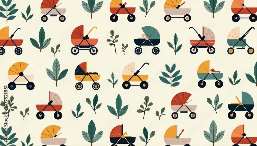 Fototapeta premium Modern stroller pattern, geometric shapes, neutral tones , neutral, photo