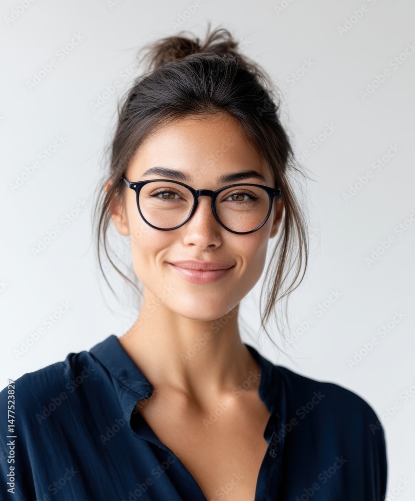 Confident young woman with glasses smiling at the camera Confident young woman with glasses smiling at the camera