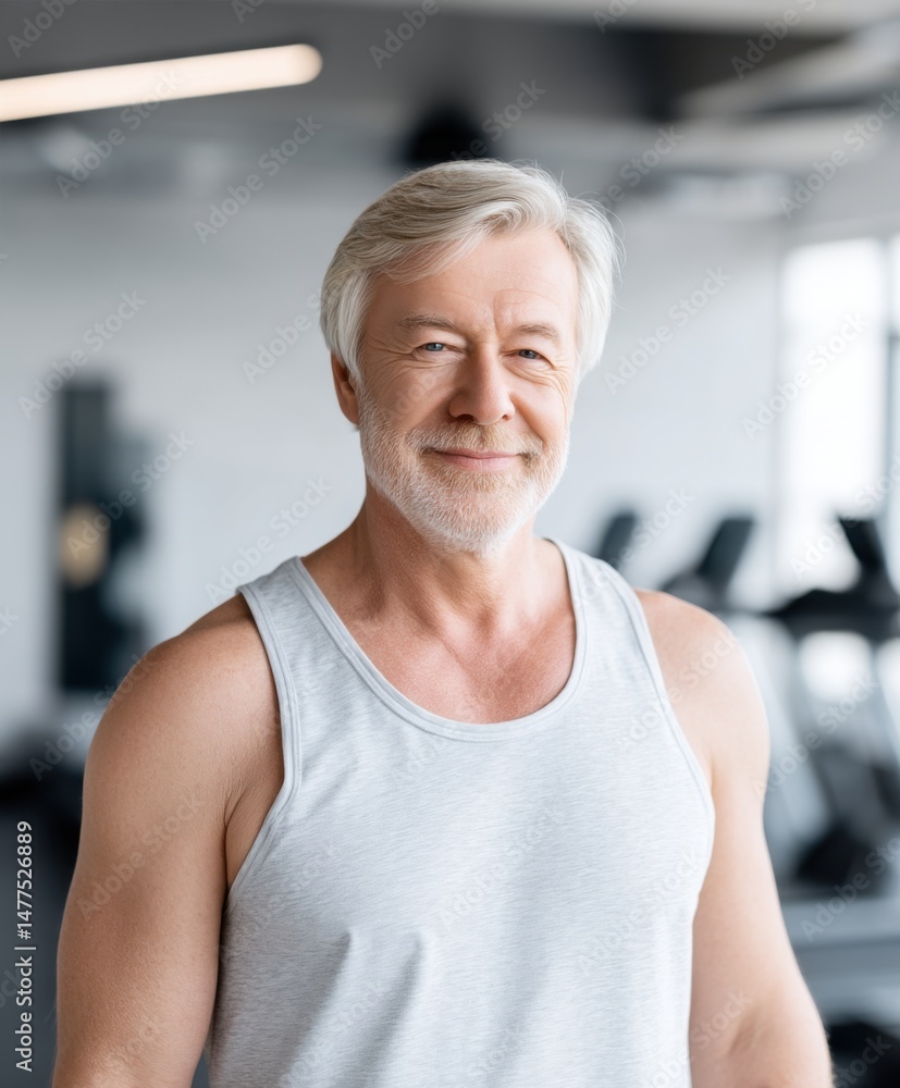 Fototapeta premium Elderly Man Enjoying Fitness in Gym