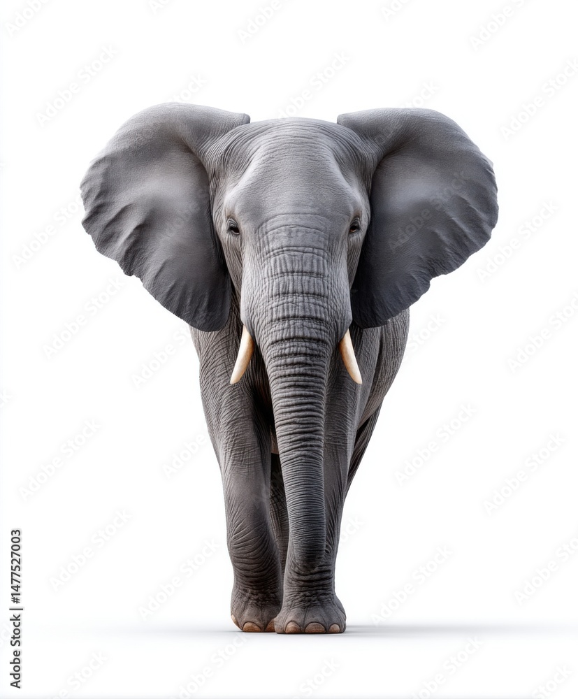 Fototapeta premium Graceful Elephant Facing Forward with Large Ears and Trunk
