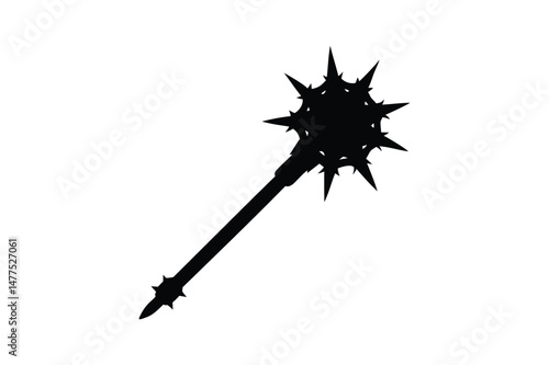 Medieval Spiked Mace silhouette on white background