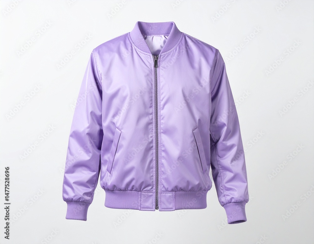 Fototapeta premium White Purple Satin Bomber Jacket Mockup with white background