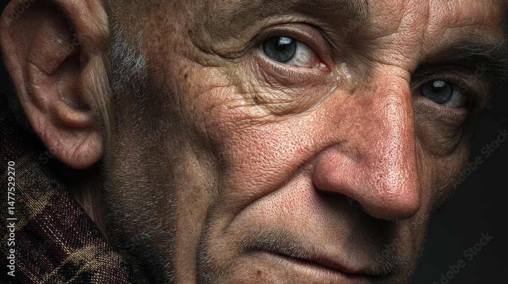 Obraz premium Elderly man portrait with wrinkles studio realistic photography dramatic lighting close-up shot