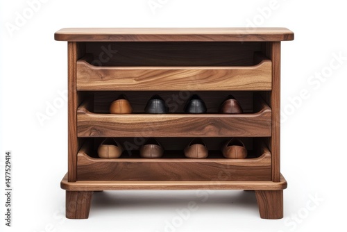 Wooden shoe rack isolated on white background for storage solutions and home decor.