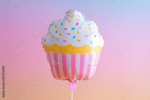 Iridescent Cupcake Balloons in Pastel Backgrounds – Festive and Whimsical Design