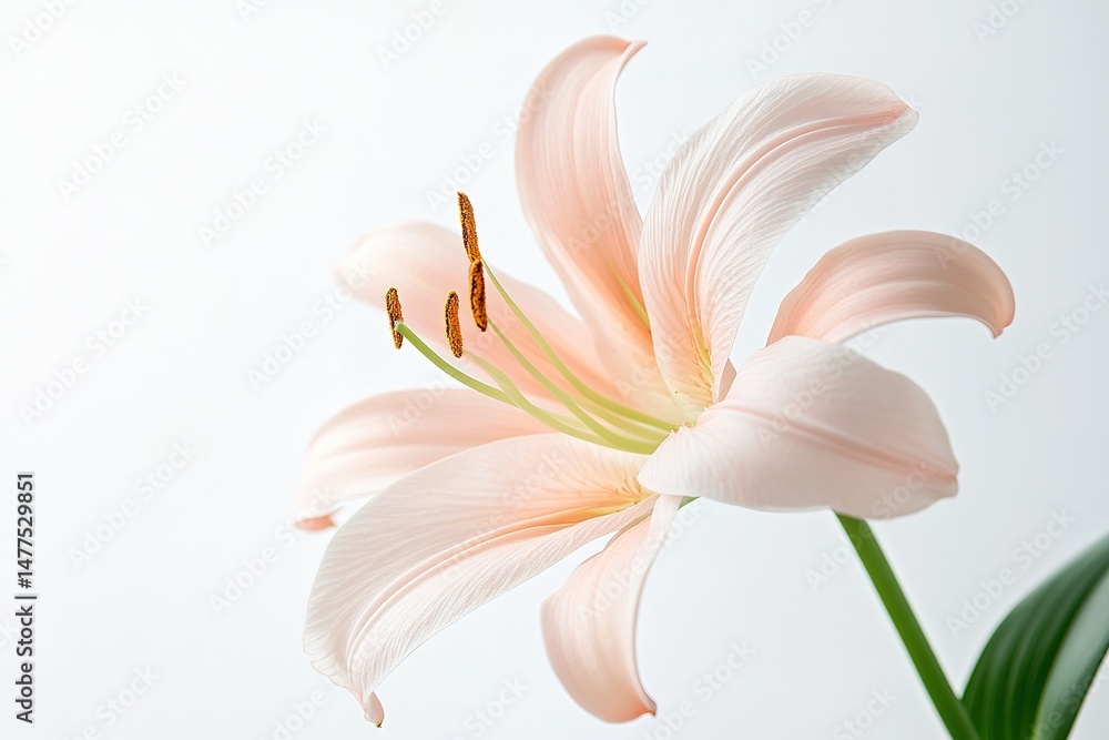Obraz premium A delicate, pale pink lily with long, slender petals, isolated on a white background