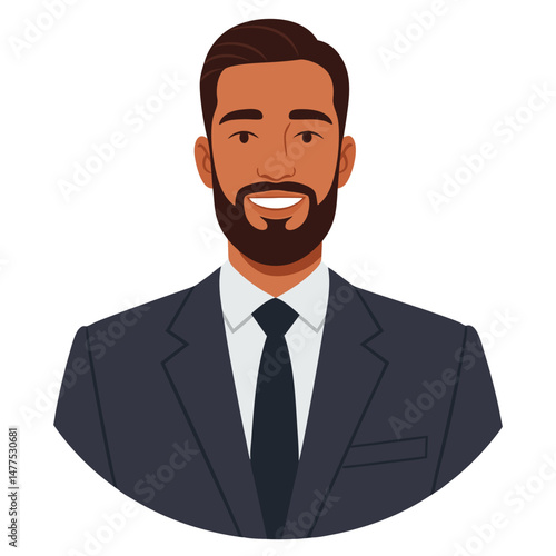 Professional Man with Beard in Suit and Tie, Smiling in a Vector Illustration Style