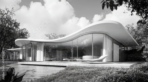 Wave Shaped Bungalow with Partial Overhang