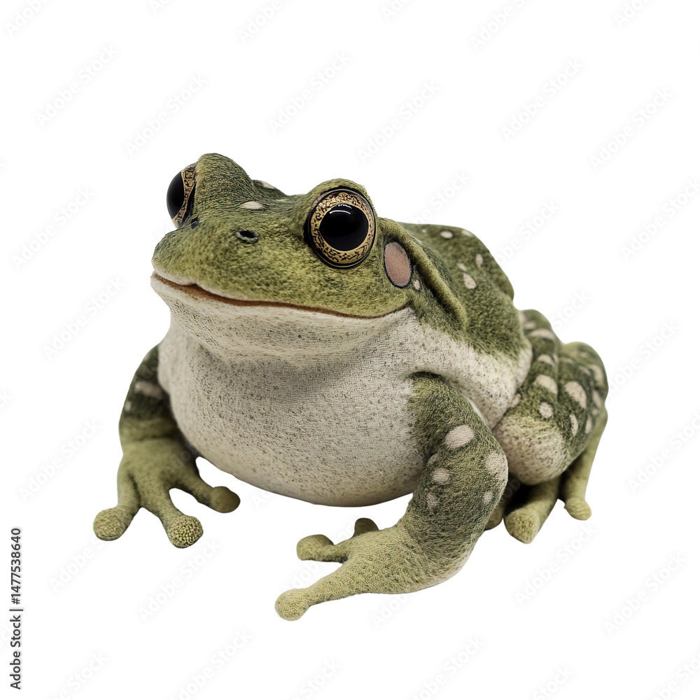 Obraz premium Green Frog with White Spots Sitting Proudly, a Symbol of Nature and Wildlife - Isolated on Transparent Background PNG