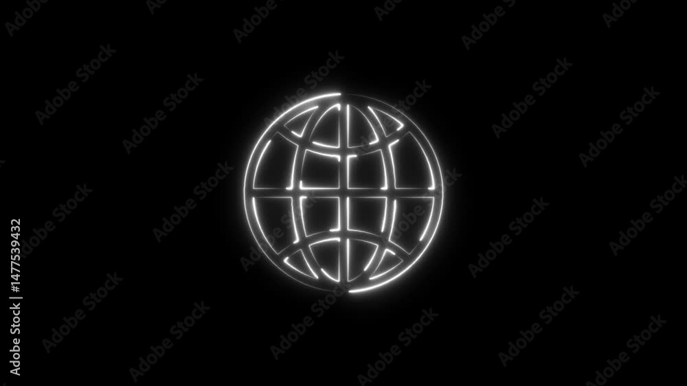 Glowing Neon Earth Globe icon animation . neon global texture icon isolated .World map glowing neon sign . Glowing Neon Earth Globe icon animation . neon global texture icon isolated .World map glowing neon sign .