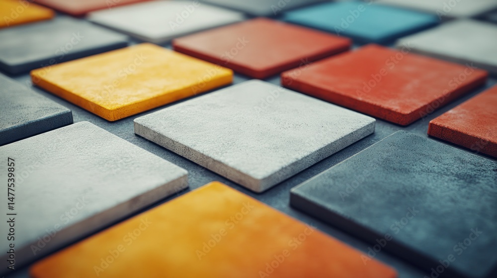 Fototapeta premium Diverse range of square tiles in various colors and textures