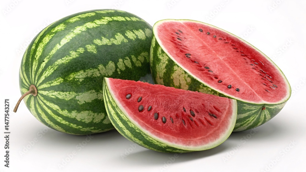 Photorealistic Watermelon with Juicy Red Flesh and Striped Rind V7 Photorealistic Watermelon with Juicy Red Flesh and Striped Rind V7