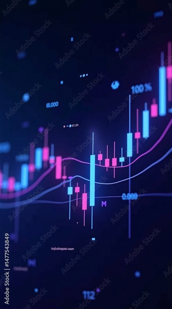 Naklejka premium Abstract Pink and Blue Candlestick Chart for Stock Market Analysis