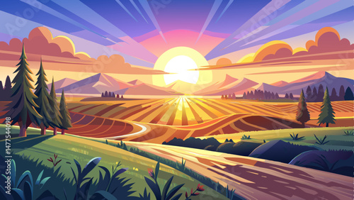  The first rays of the rising sun spill across the landscape like liquid light, casting long soft shadows and bathing the field in a warm, serene glow. It’s a moment of quiet awakening and gentle beau