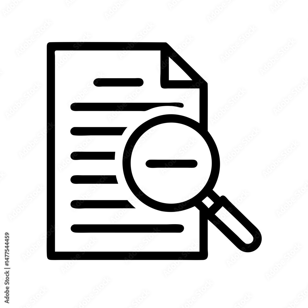 Document with Magnifying Glass Pictogram – Search and Analysis Icon for Business Use Document with Magnifying Glass Pictogram – Search and Analysis Icon for Business Use