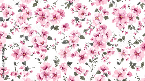 Pink watercolor flowers background for design. Floral border frame card template.