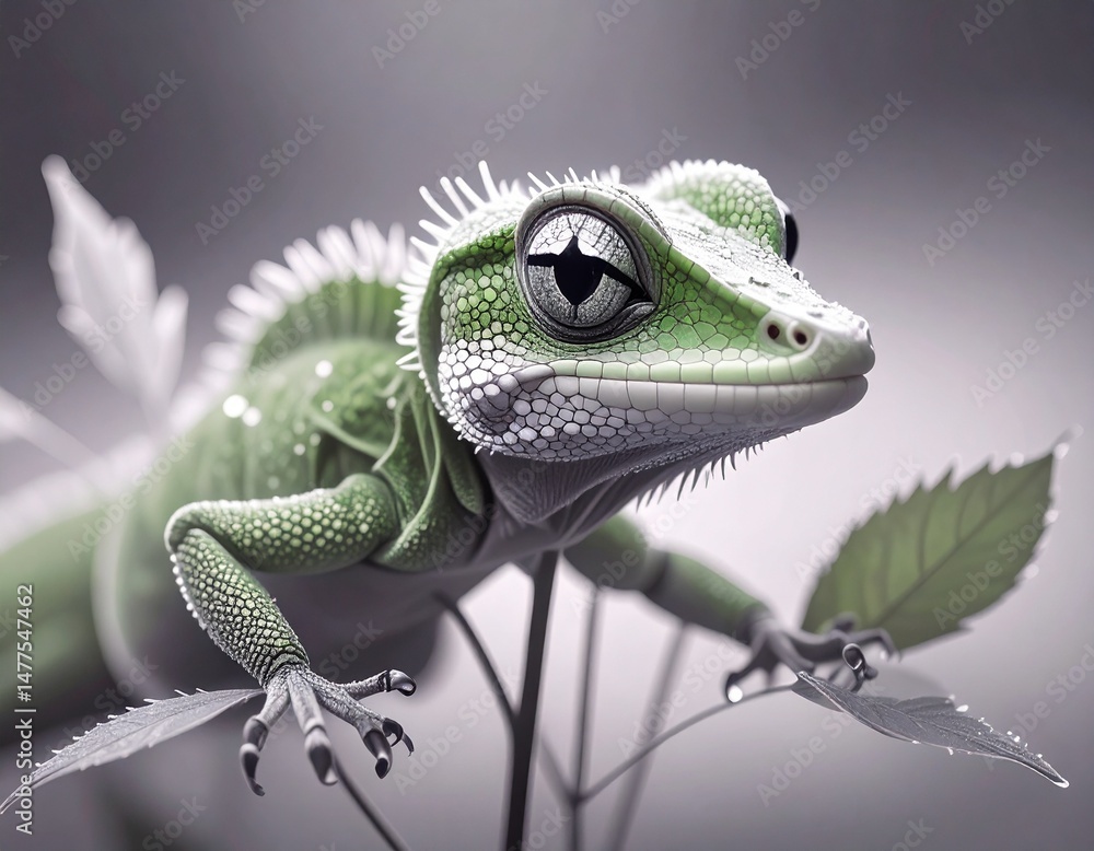 Fototapeta premium Portrait of Imaginary Green Lizard on a Rock