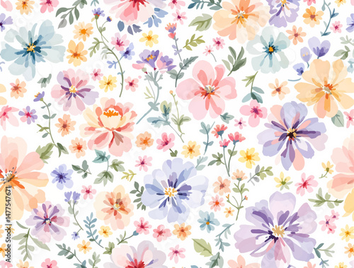 Colorful watercolor flowers background for design. Floral border frame card template.