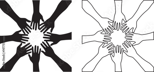 Hands Together Unity and Solidarity Icons Vector Illustration