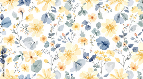 Seamless pattern with yellow flowers, Watercolor floral background, seamless floral pattern