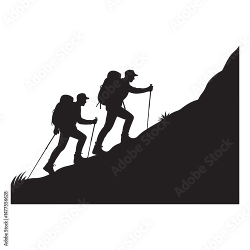 Hiking Duo Scaling a Rugged Mountain Path