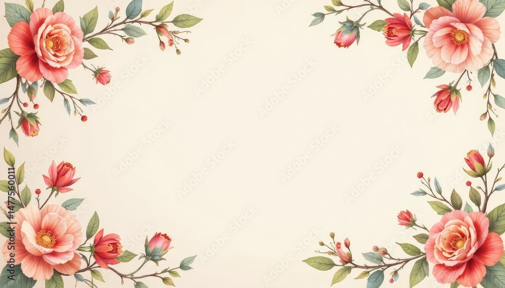 Fototapeta premium Subtle repeating floral pattern on a neutral backdrop , retro, blossom, illustration