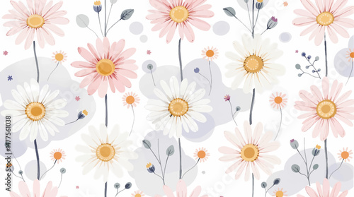 Wallpaper Mural Watercolor hand drawn daisy floral bouquet background design
 Torontodigital.ca
