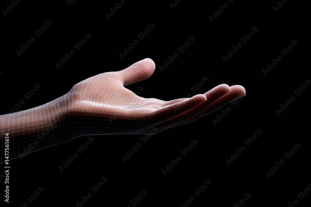 Fototapeta premium Empty wireframe hand offering something on black background