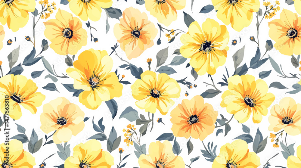 Seamless pattern of sunflower painted with watercolors on yellow background Seamless pattern of sunflower painted with watercolors on yellow background