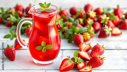 Refreshing Strawberry Mint Pitcher Drink highresolu.Generated with AI