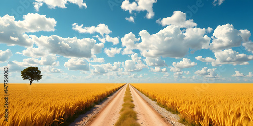 Golden Wheat Field Road To Success photogra.Generated with AI
